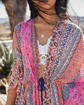 Turks + Caicos Printed Metallic Duster Kimono - Coral Multi